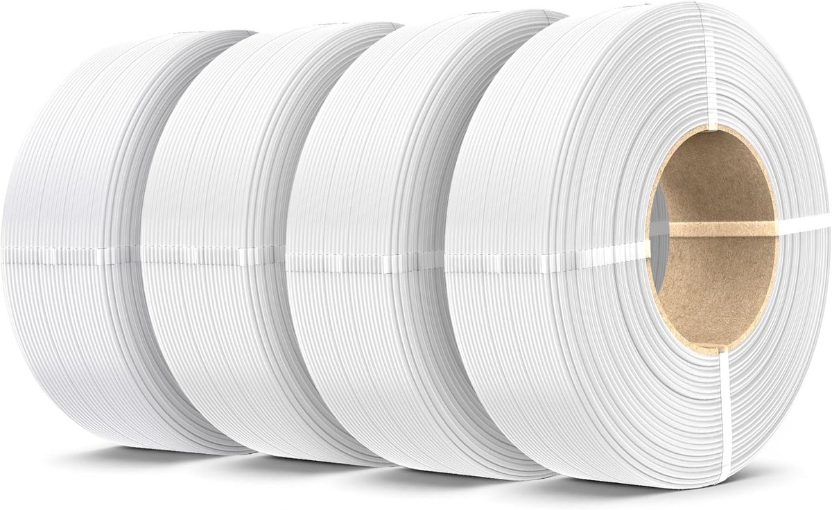 4KG PLA+ 2.0 Refill Filament Bundel, Sterker 3D Printmateriaal, Wit, Spoelloos