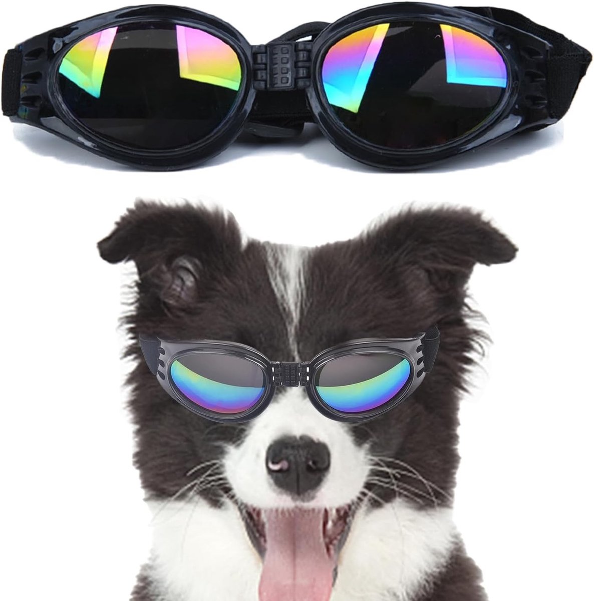 Allecto - Hondenbril - UV Bescherming - Verstelbare Band - Zonnebril voor Honden - Winddichte Puppybril - Geschikt voor Grote Honden - Zwart Model