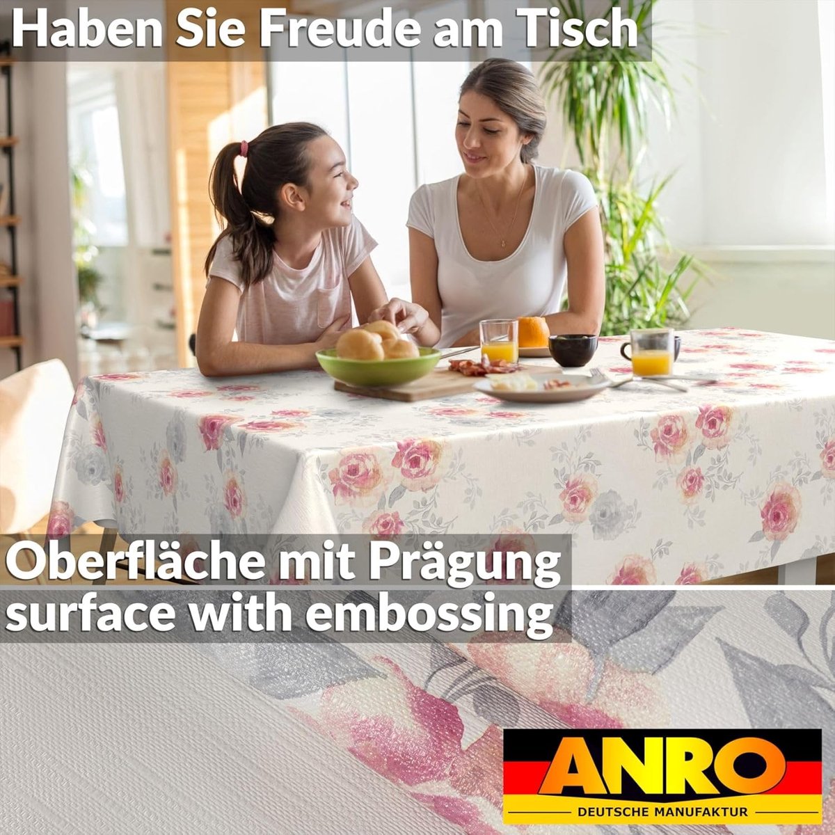 Afwasbaar Tafelkleed met Rozenprint - Waterafstotend en Scheurbestendig - 120x140 cm