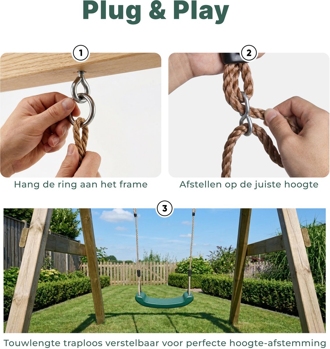 JAXY - Schommelzitje Kunststof - Kinderschommel Buiten - Schommel Tuin - Buitenspeelgoed Jongens en Meisjes - Groen — afbeelding 10
