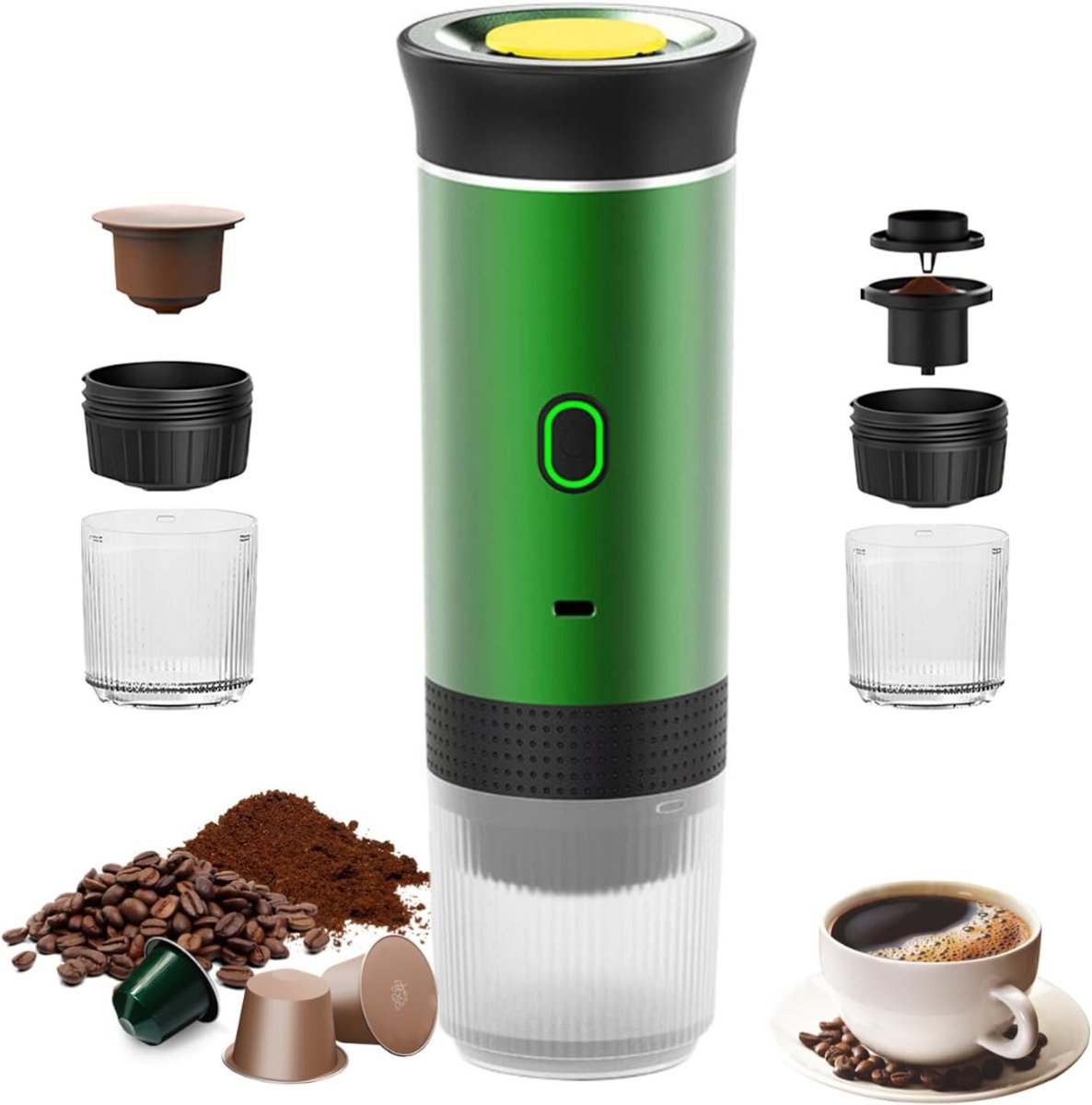 Aurixi® Draagbare Koffiemachine - Blender To Go - Draagbare Blender - Groen - 9cm x 9cm x 27cm