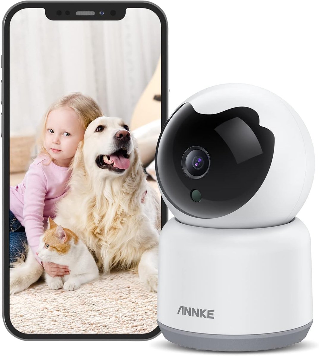 Beveiligingscamera Binnen - 360 Graden Camera - Huisbewaking - Menselijke Bewegingsdetectie - 3 MP Resolutie - Wit