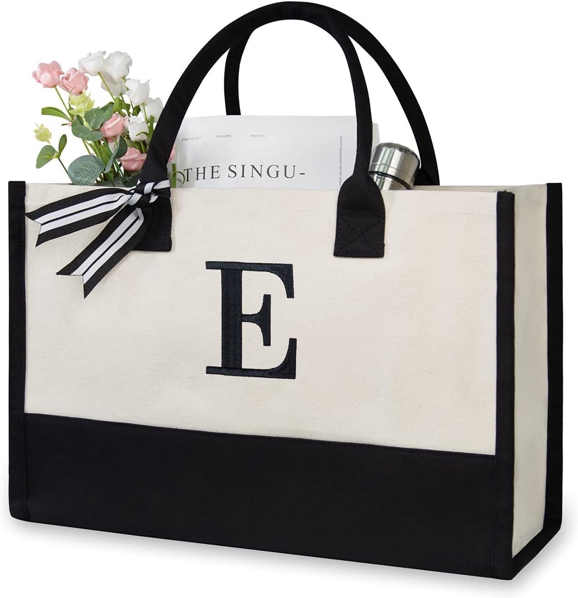 Gepersonaliseerde Canvas Draagtas met Geborduurde Initiaal - Cadeau voor Vrouwen