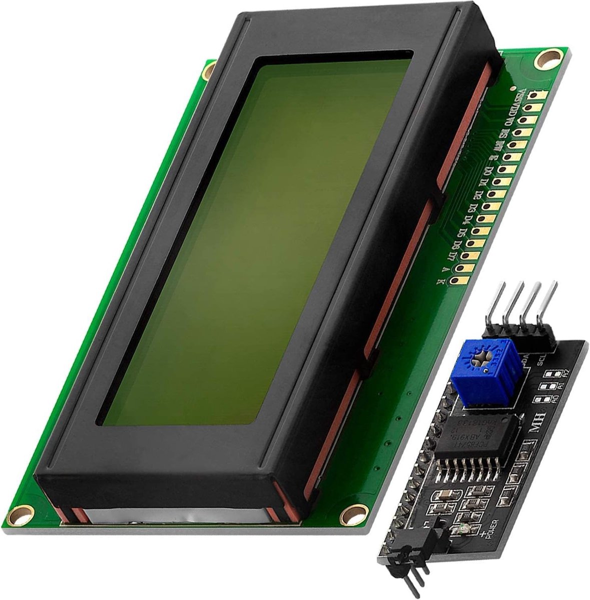 LCD Scherm 20x4 Groen Display met I2C Adapter voor Arduino en Microcontrollers