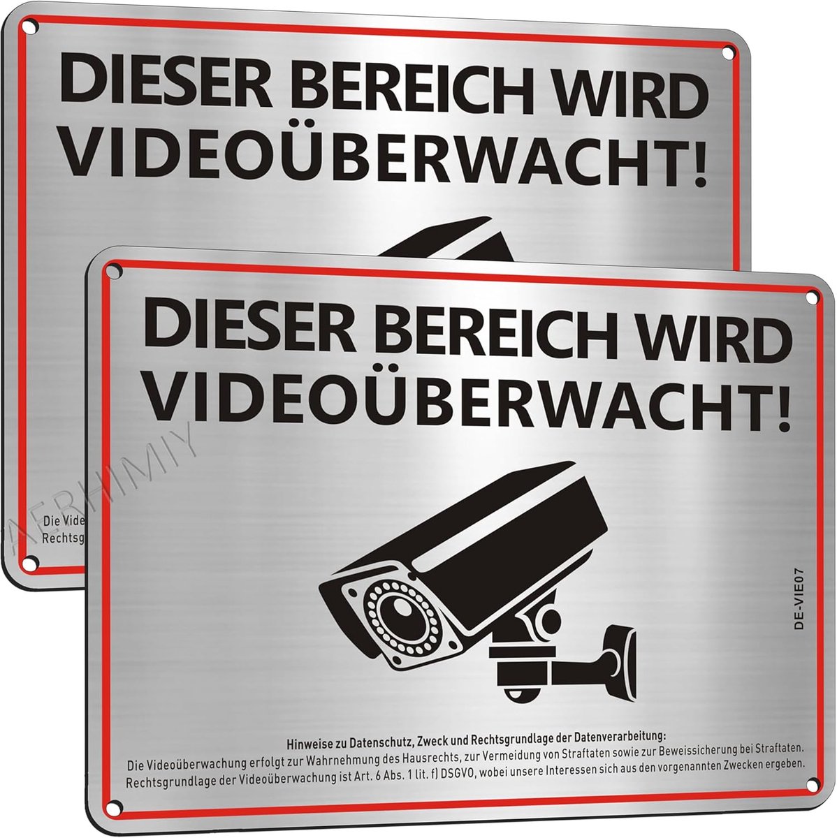 Videobewakingsschild van Geborsteld Aluminium - 2 Stuks - 20 x 15 cm - Zelfklevend en Waterbestendig