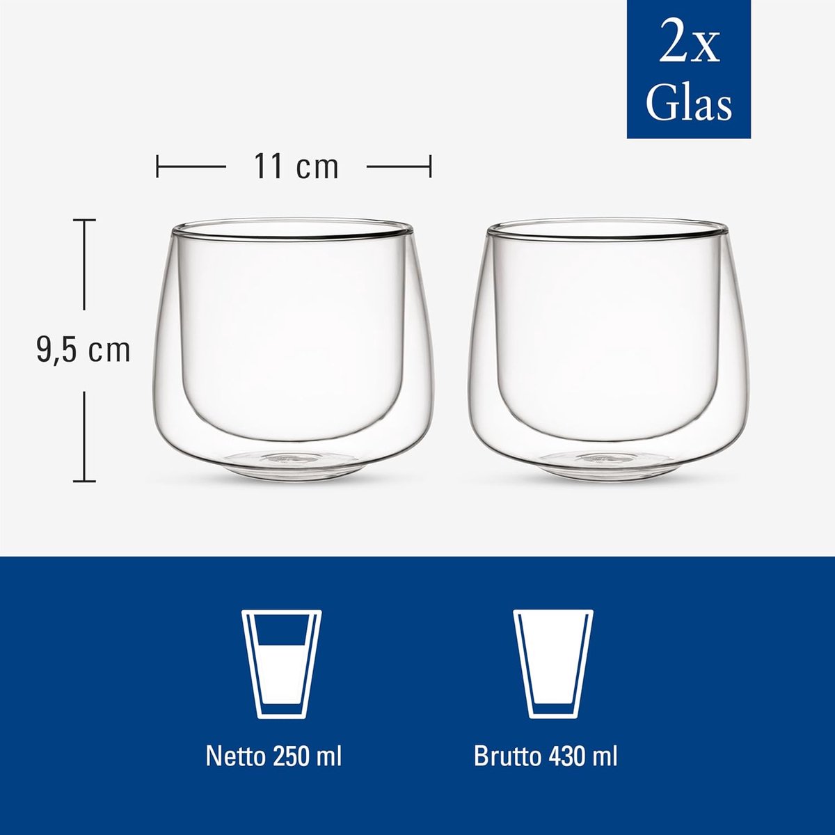Set van 2 Glazen voor Warme en Koude Dranken 250 ml - Klassiek Design
