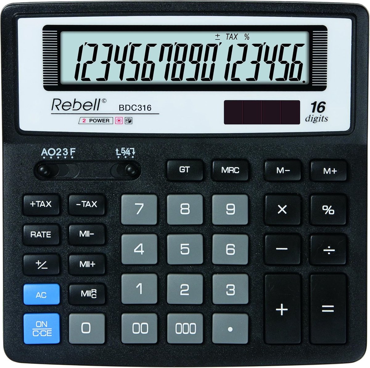16-Cijferige Bureaurekenmachine met Gebogen LCD-Display - Zwart