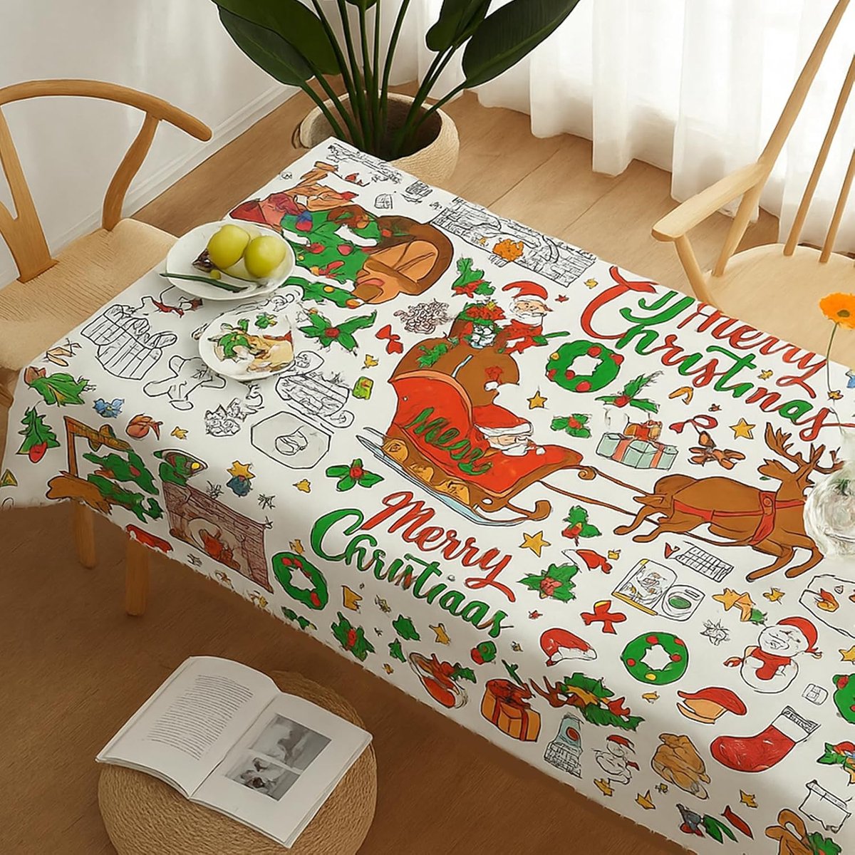 Groot Kerst Tafelkleed om In te Kleuren - Activiteit voor Kinderen en Gezinnen, 183x79cm