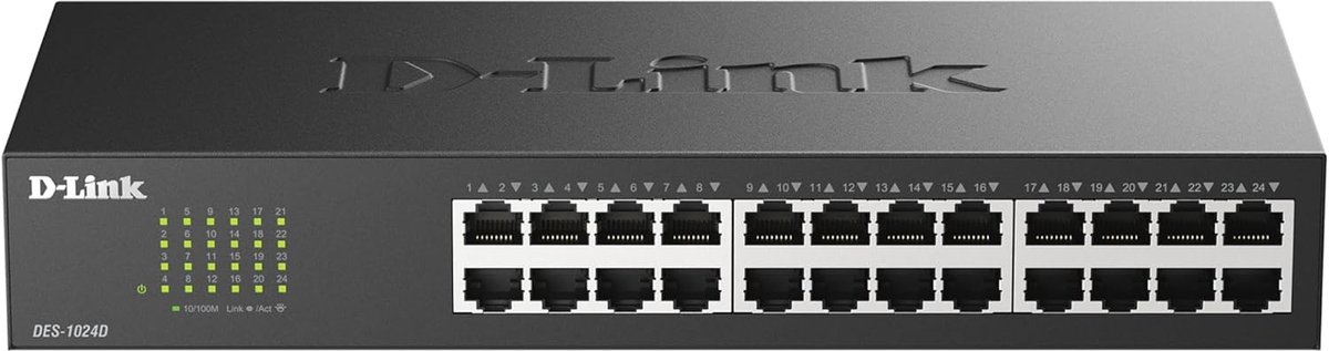 24-Poorts Fast Ethernet Switch 10/100 Mbps Onbeheerd Desktop of Rackmontage