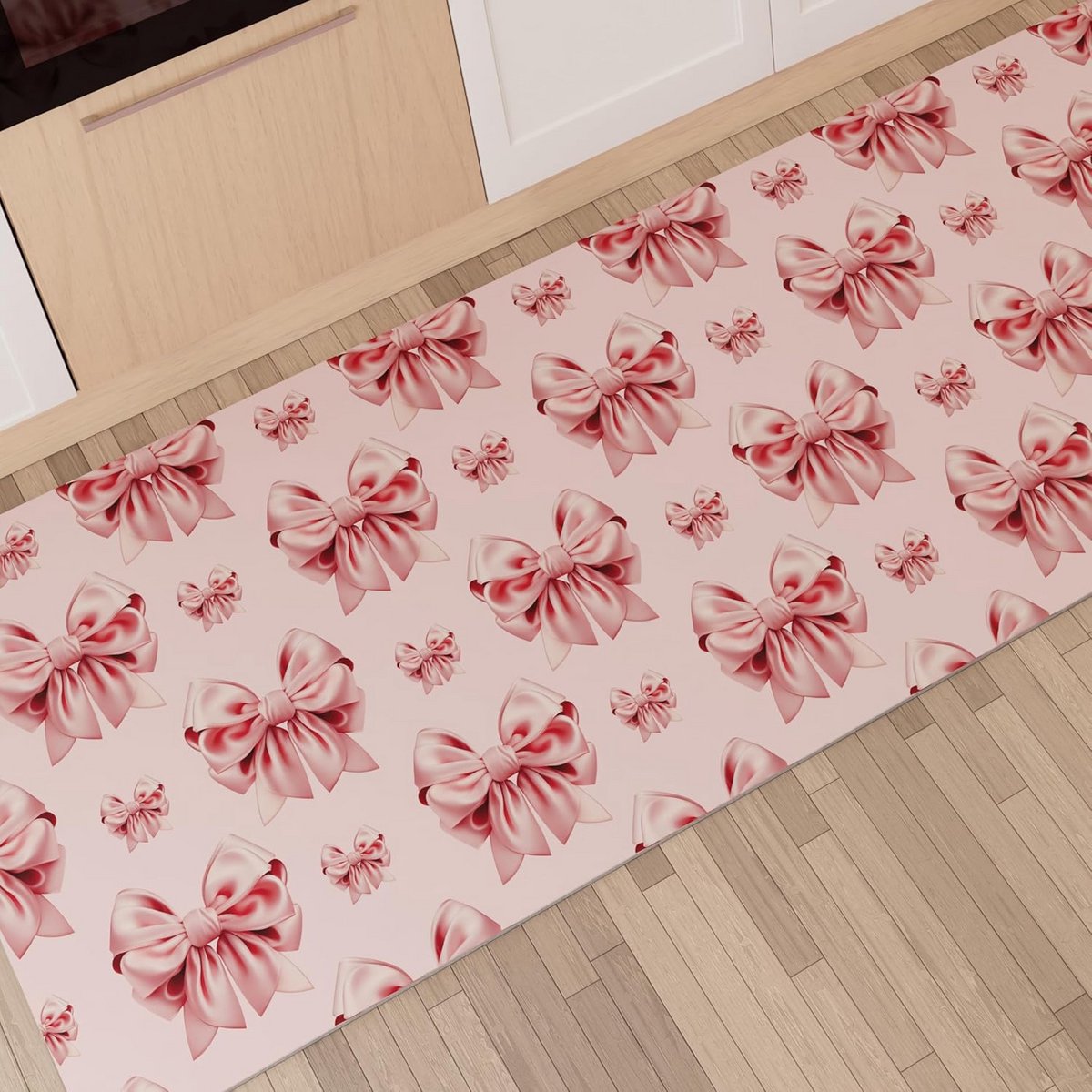 Stijlvolle Antislip Keukentegel 52 x 100 cm - Afwasbare Vloerloper met Roze Strik