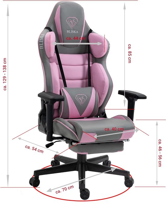 Ergonomische Gaming Stoel met Verstelbare Armsteunen en Voetensteun van Merkloos — afbeelding 3