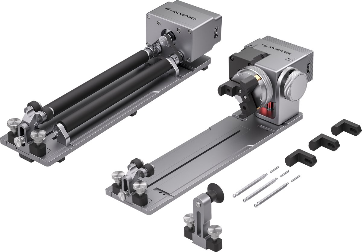 AtomStack R8 Rotary Chuck voor Lasergraveermachine – Verstelbare Rotatie-as voor Graveren van Bekers, Ringen en Sferen – Compatibel met AtomStack en LightBurn