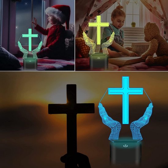 3D Illusie Nachtlamp Kruis met 16 Kleuren LED Tafeldecoratie voor Kinderen van Merkloos — afbeelding 4
