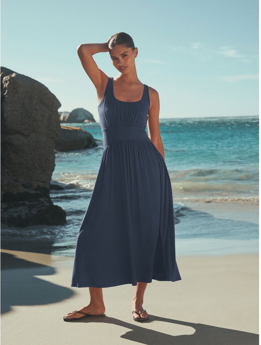Next - Dames - Jersey midi-jurk met tailleband - Blauw