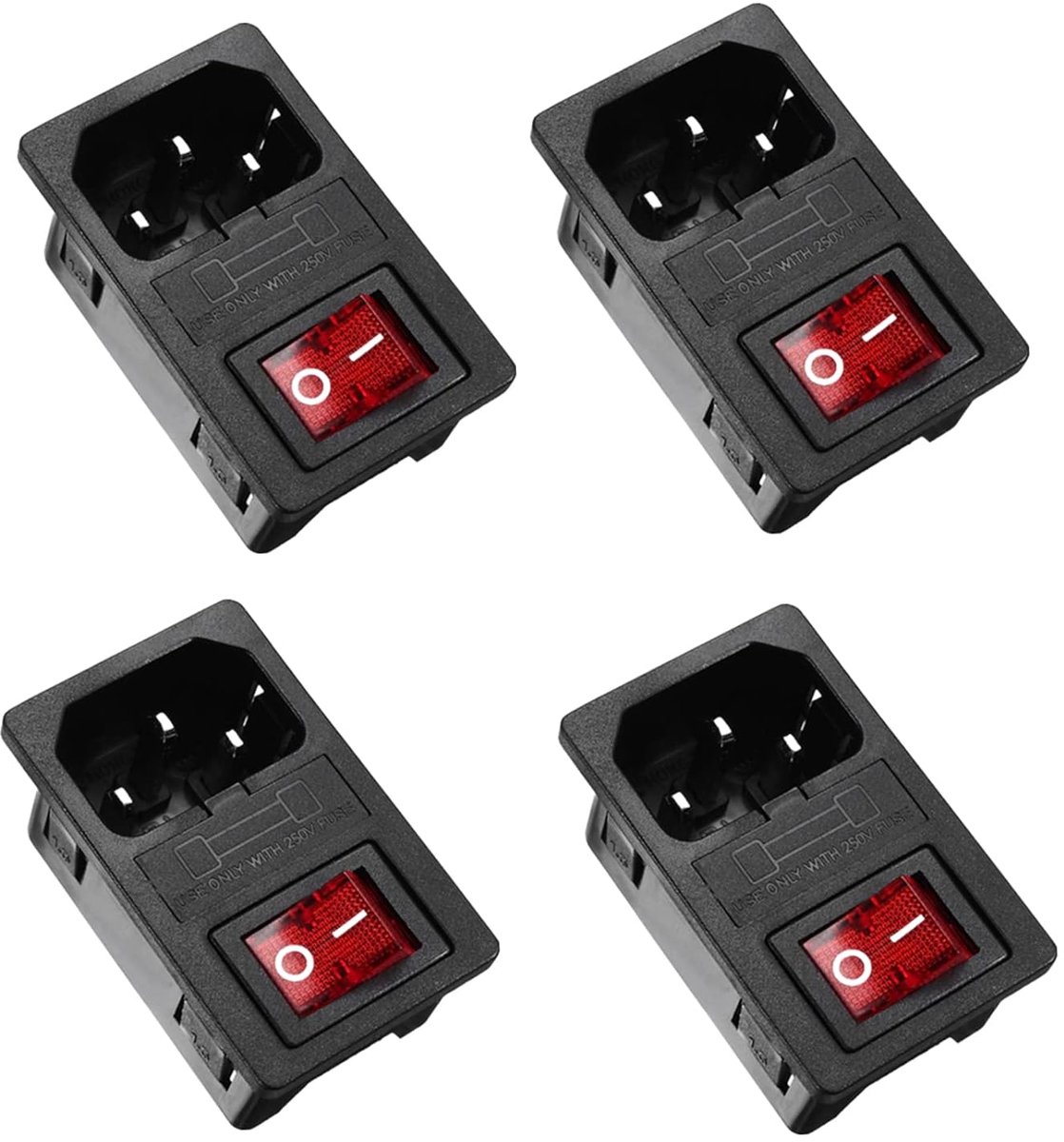 Stroomconnector met Zekering - Voedingsaansluiting - Apparatuur Beveiligen - Geïntegreerde Schakelaar - AC 250V 10A - Rood