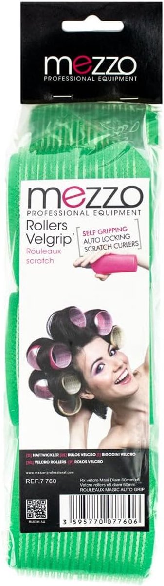 Set van 6 Grote Haarrollers met Klittenband voor Natuurlijke Volumekrullen (60 mm, Groen)