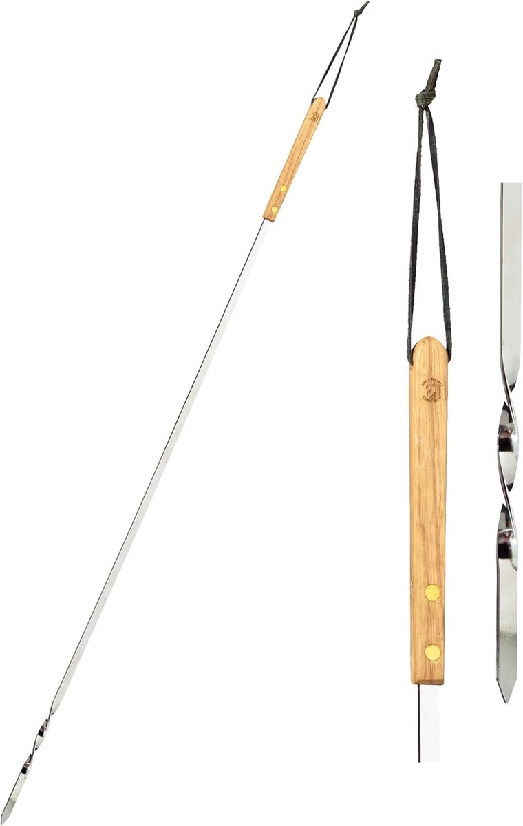 XXL Grillspies RVS met Houten Handvat 90 cm Verdraaide Punt