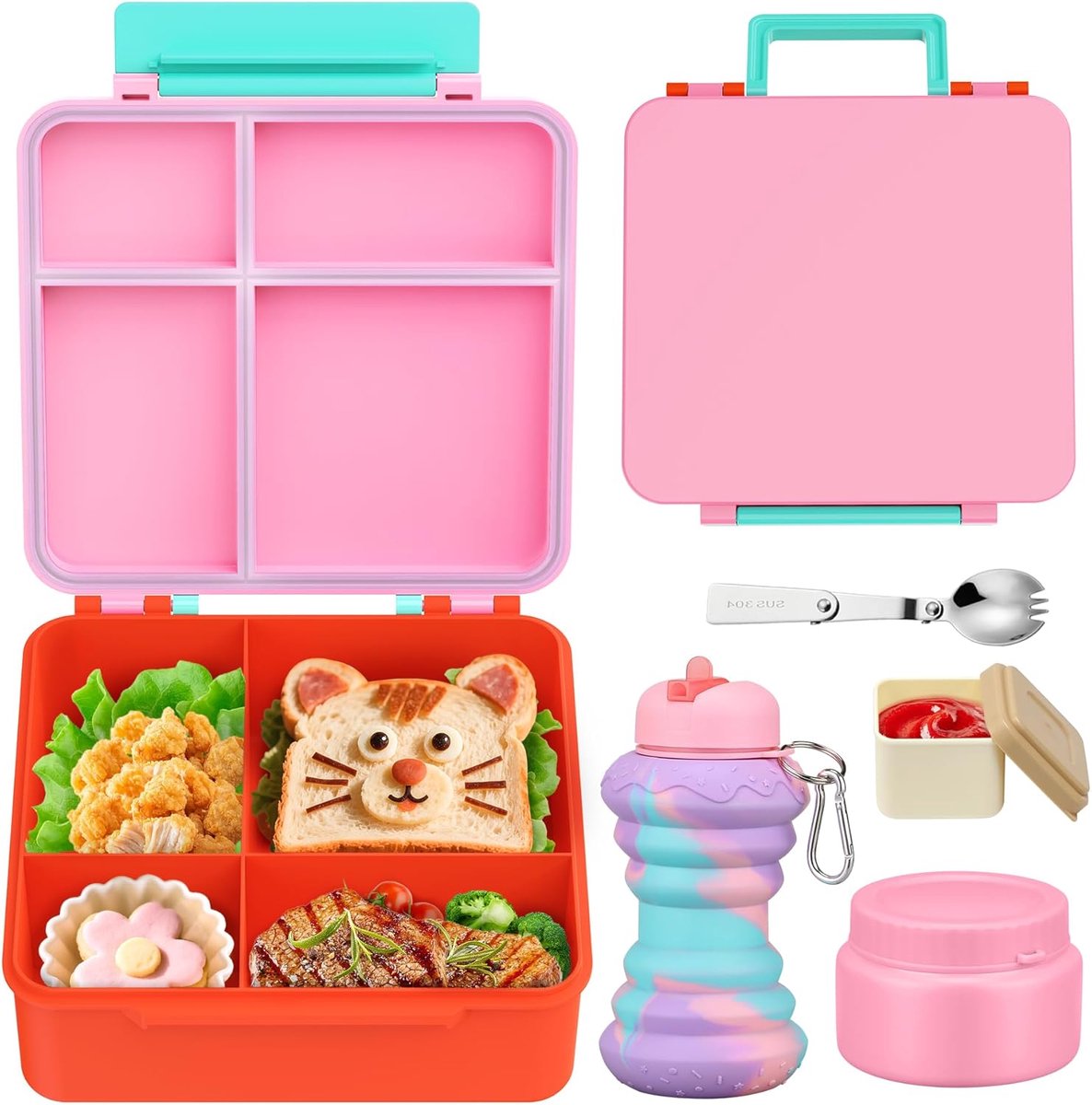Geïsoleerde Bento Lunchbox voor Kinderen met 5 Vakken en Soepbeker - Lekvrij