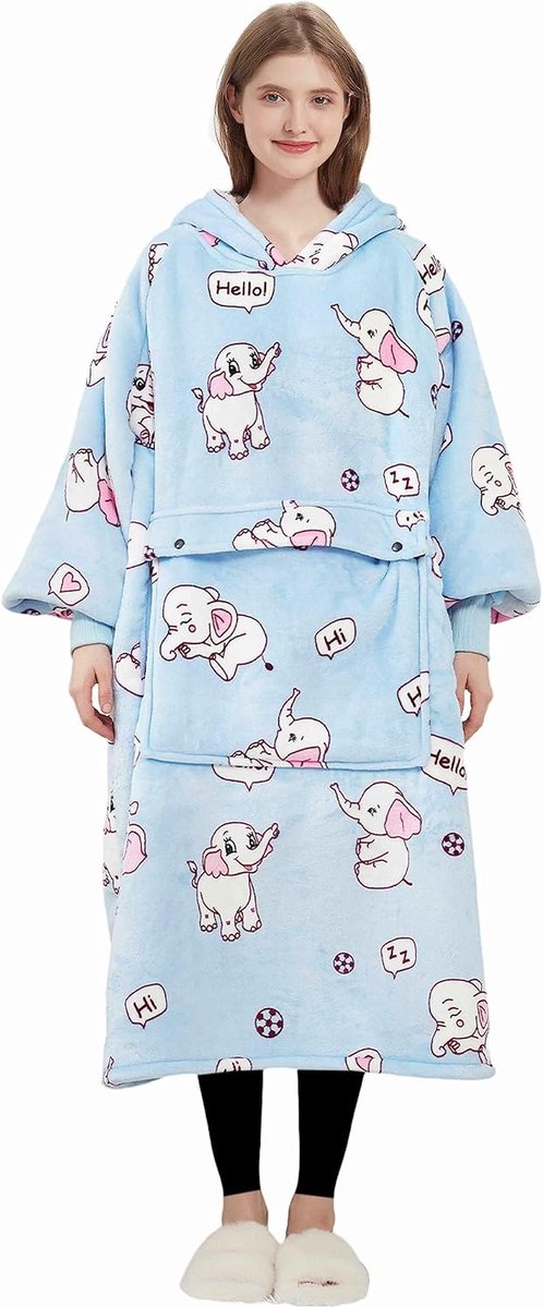 Oversized Draagbare Deken Hoodie voor Kinderen - Warme Trui met Capuchon en Kangoeroezak