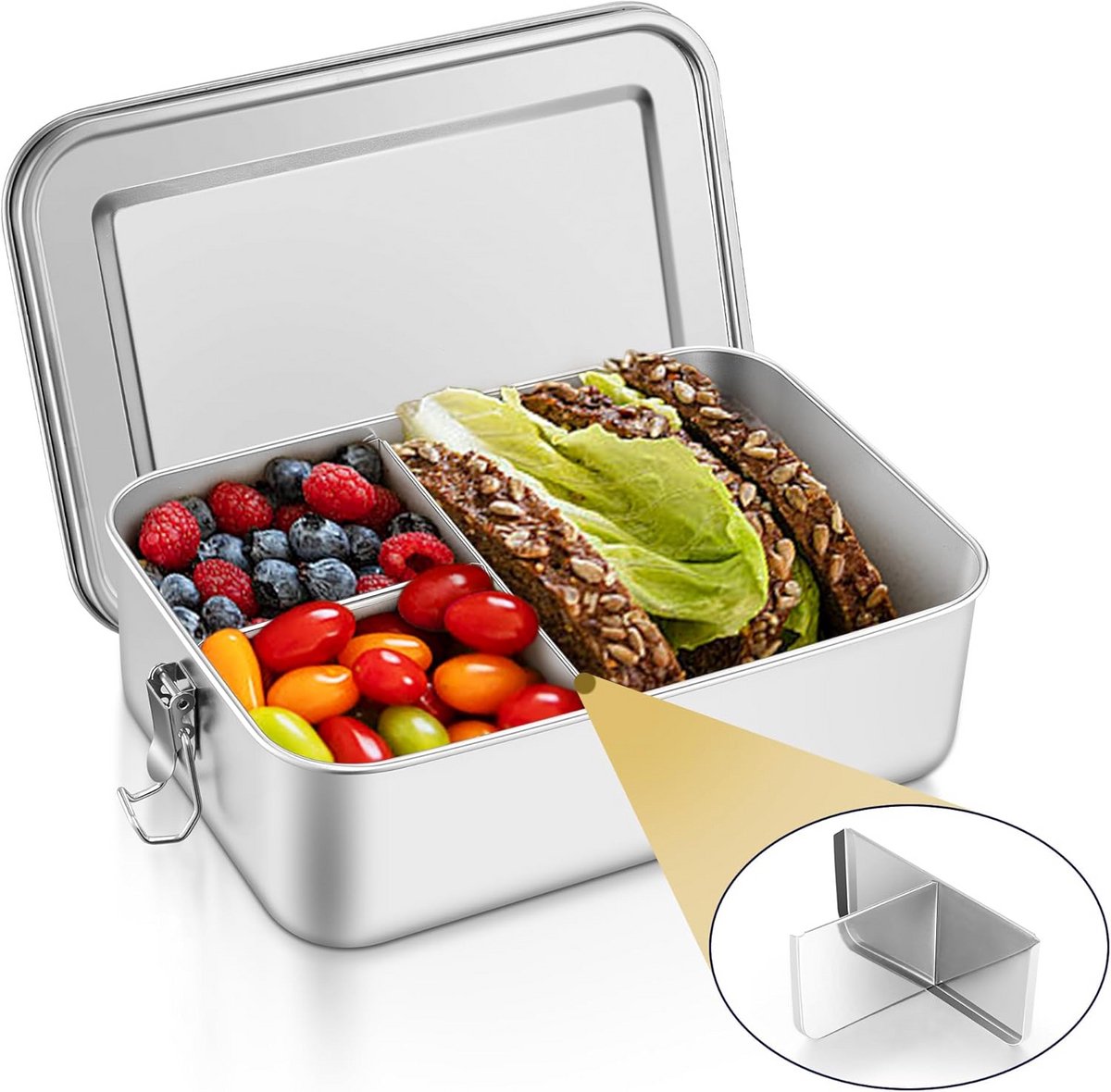 Roestvrijstalen Lunchtrommel met Vakken - 850 ml