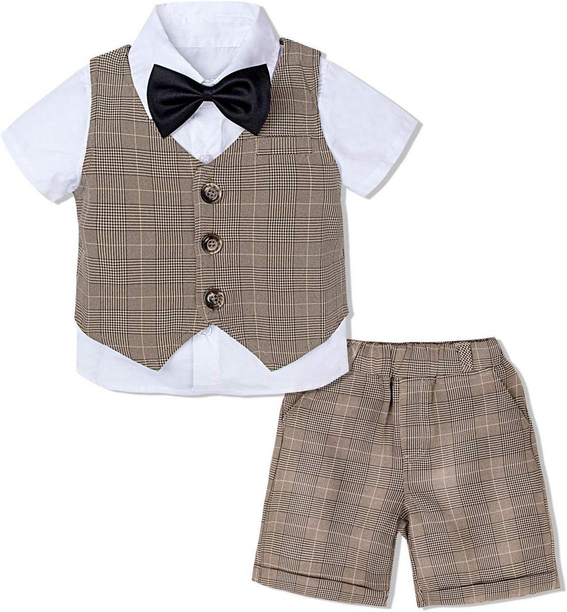 Mintgroen Baby Jongens Kostuum Set: Overhemd, Strik, Vest en Korte Broek voor Kinderen 1-6 Jaar