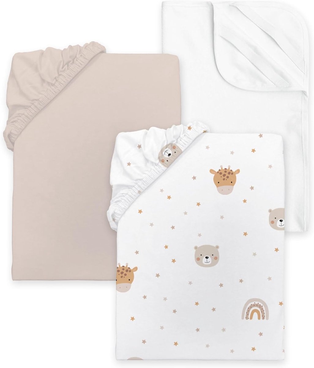 3-Delige Set: 2 Waterdichte Hoeslakens en Matrasbeschermer voor Kinderwagen en Wieg (35x75 cm)