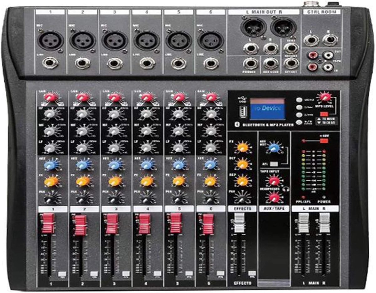 Professionele 6 Kanaals Audiomixer voor Studio en Live Optredens met Bluetooth en USB