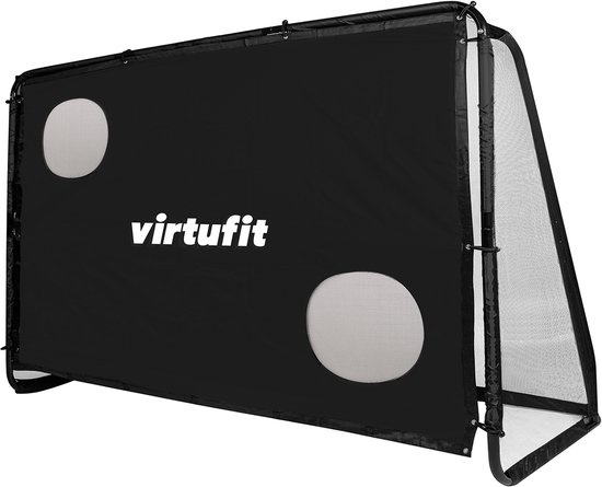 VirtuFit Voetbaldoel Pro met Doelwand — Voetbalgoal — 170 x 110 cm — Doelwand met 2 open zones — Snelle montage — Voetbaldoel met gatendoek — Inclusief 4 grondankers