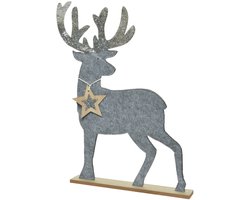 KAEMING B.V. - Zilveren hert decoratie met pailletten, 40 cm, op houten voet