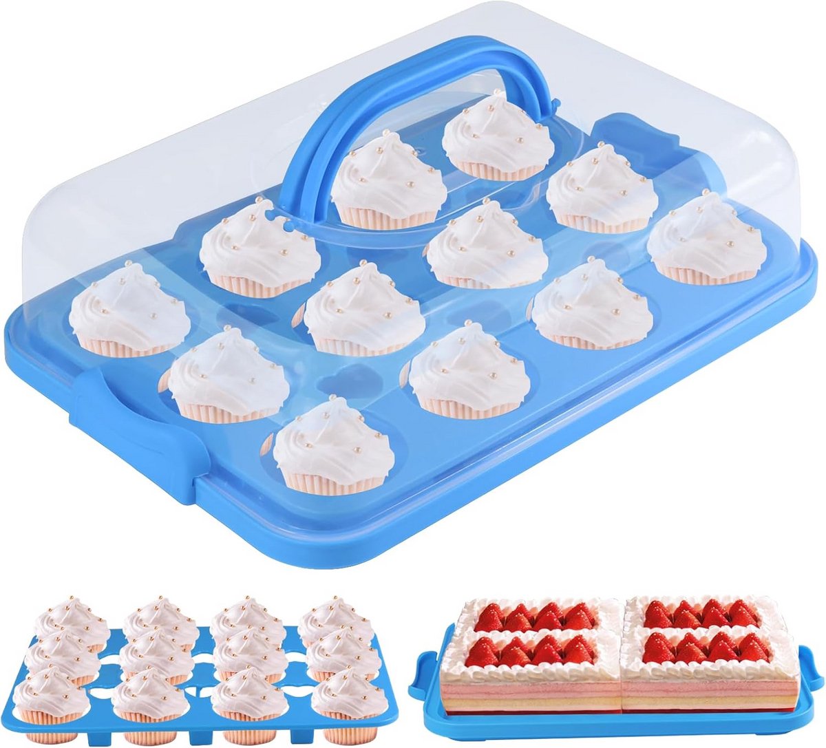 Draagbare Taartdrager met Deksel voor 12 Cupcakes of Muffins