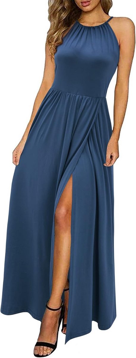 Elegante Lange Maxi Jurk Dames Zomer Jurk Halterhals Bloemen Strandjurk