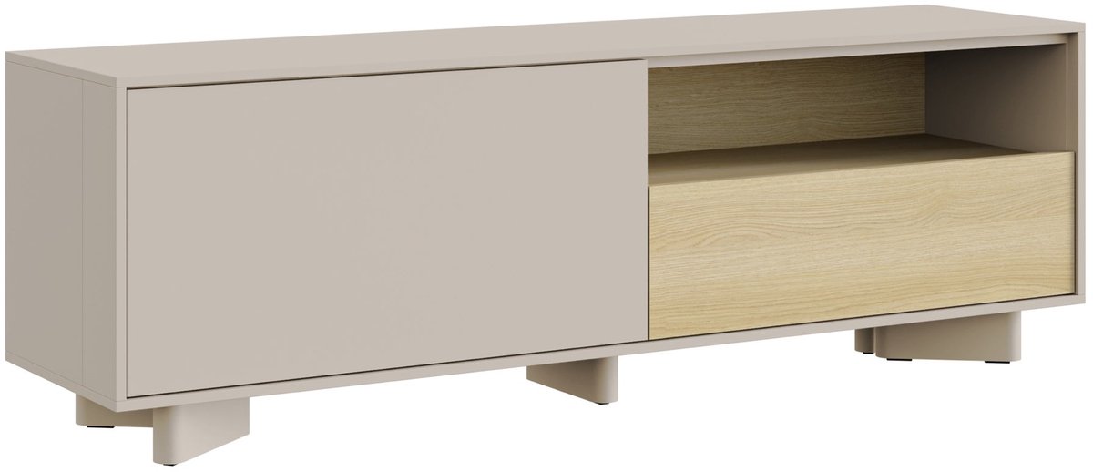 Selsey Distria – TV-meubel met lade kasjmiergrijs / eikenlook, 140 cm