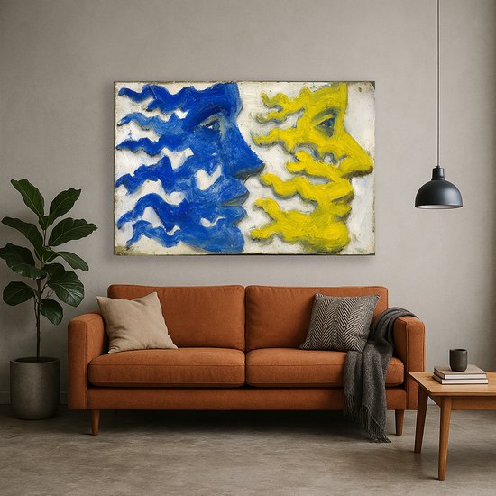Twee profielgezichten - Kunstobject - Canvas schilderij - 45x30 cm