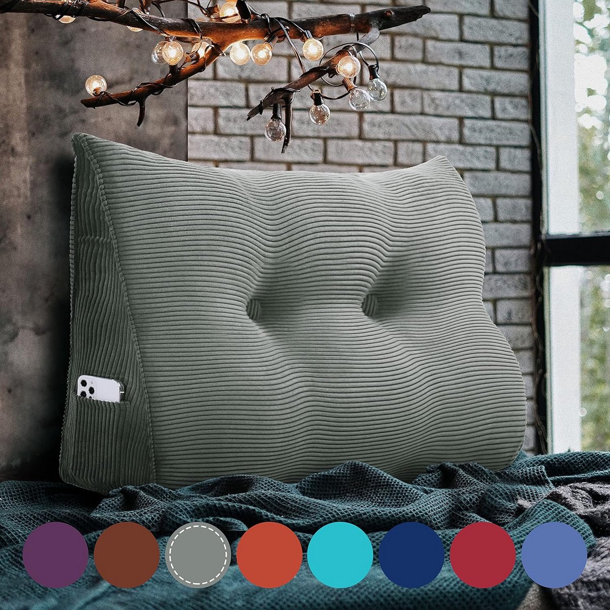 Groot Driehoekig Rugleuning Kussen Hoge Rug voor Bed en Bank - Ideaal voor Lezen en Televisie Kijken - Diverse Maten Beschikbaar - Grijs 60 cm