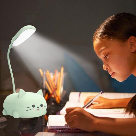 Bureaulamp - Bureaulamp led - Nachtlampje volwassenen - Nachtlampje kind - bureaulamp - leeslamp - studielamp - tafellamp - nachtlampje - opvouwbare lamp - USB oplaadbaar - 400 mAh - 1 stand - ABS - 0,6 W - 9 x 7 x 18 cm - kat vorm - blauw — afbeelding 5
