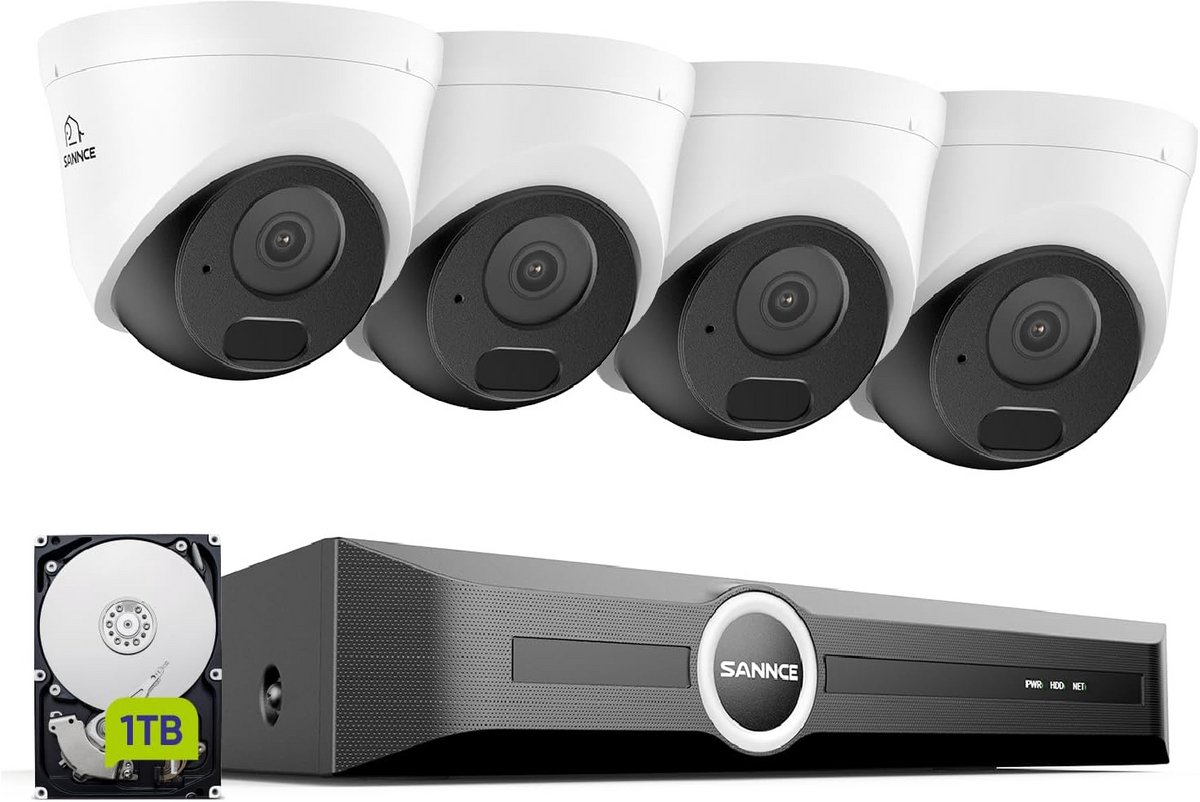 8-kanaals POE CCTV Bewakingscamerasysteem met 4 Buiten IP-camera's en 1TB Opslag