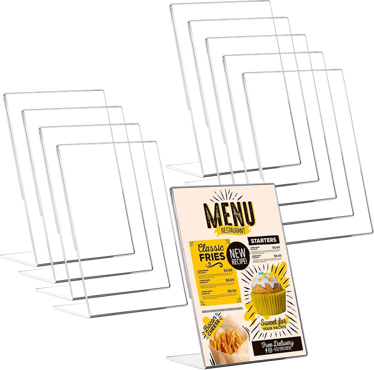10x A4 Tafelstandaard L-Standaard Transparant Acryl voor Horeca en Kantoor