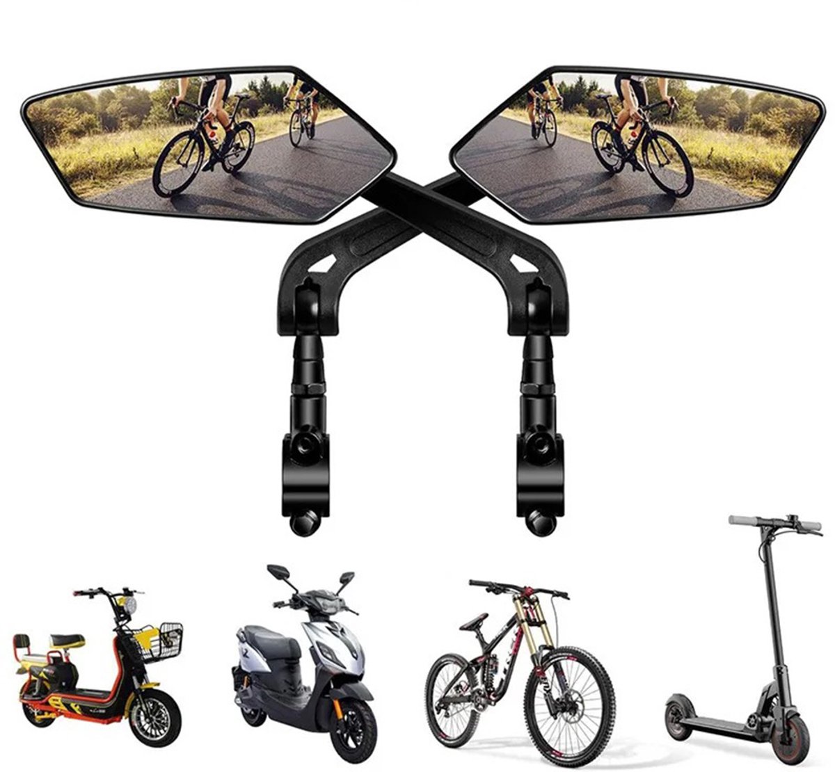 Homtas Fietsspiegel - Geschikt voor Fiets E-bike Brommer Scooter Step - Links & Rechts - 360° Fietsspiegels Verstelbaar - Electrische fiets Accessoires Spiegels Zijspiegel