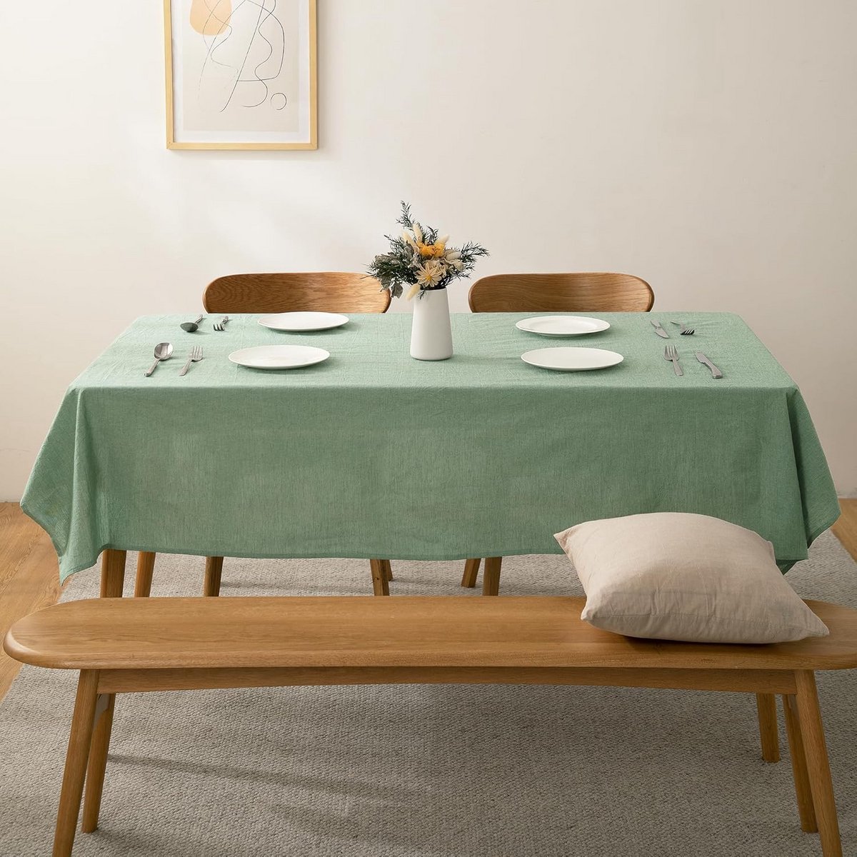 Vierkant Tafelkleed Groen Katoen - Linnenlook - 140x140 cm