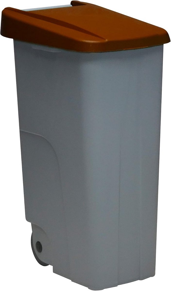 Grote afvalcontainer met wielen en deksel, 110 Liter, Bruin