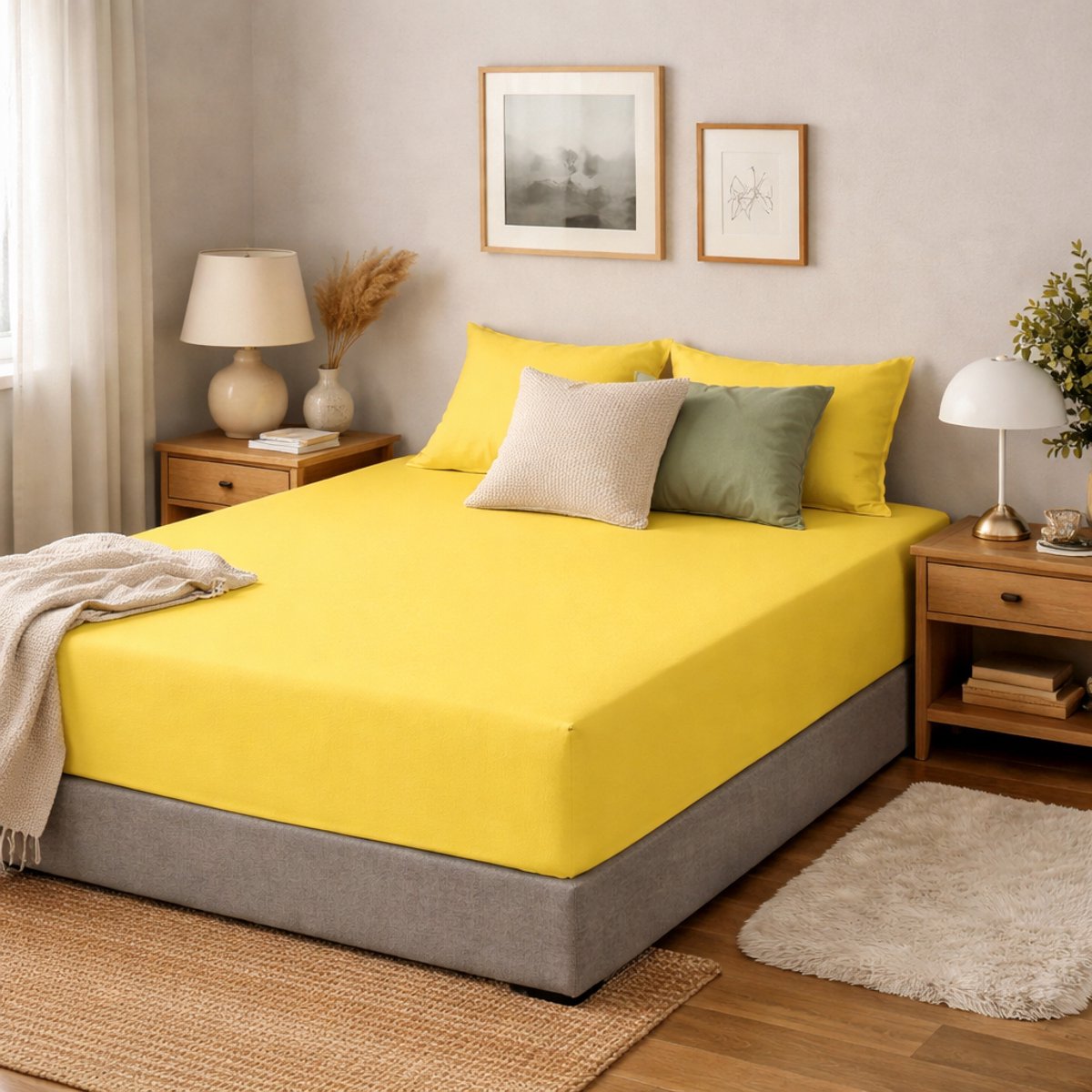 Saphira COMFORT Jersey Hoeslaken – Geel – 180x200 cm – 30 cm Matrashoogte – 100% Katoen – 360° Elastiek Rondom – Glad & Rekbaar