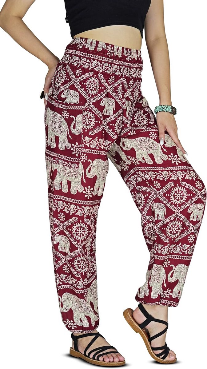 Dames Harem Broek met Gesmokte Taille - Boho Yoga en Aladdinpijp