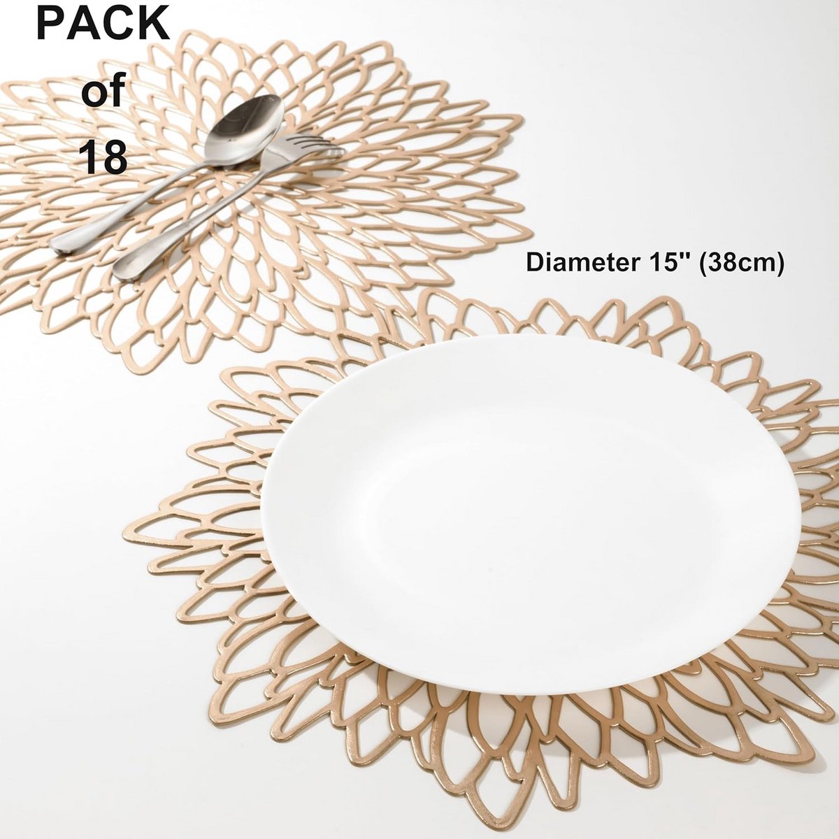 Set van 18 Ronde Gouden Metallic Tafelloper en Onderzetters (36 Delen)