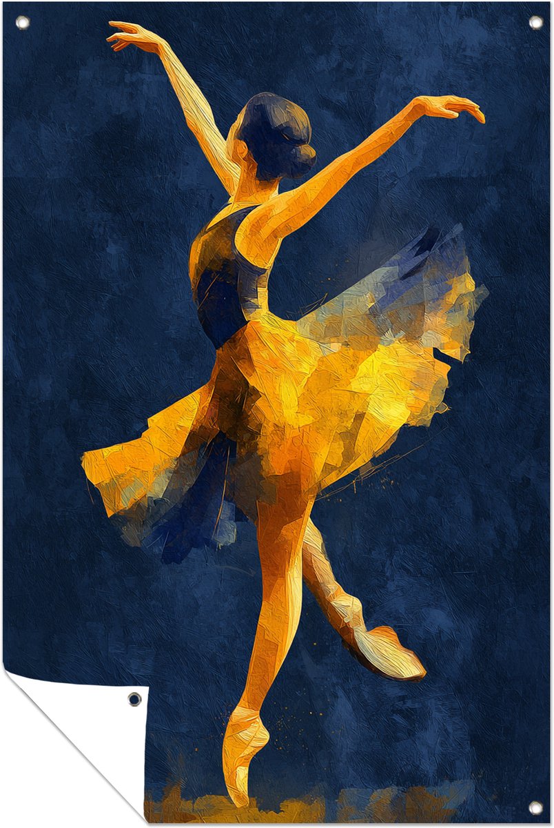 Ballerina in sprong - Wanddecoratie buiten - Tuinposter - 60x90 cm