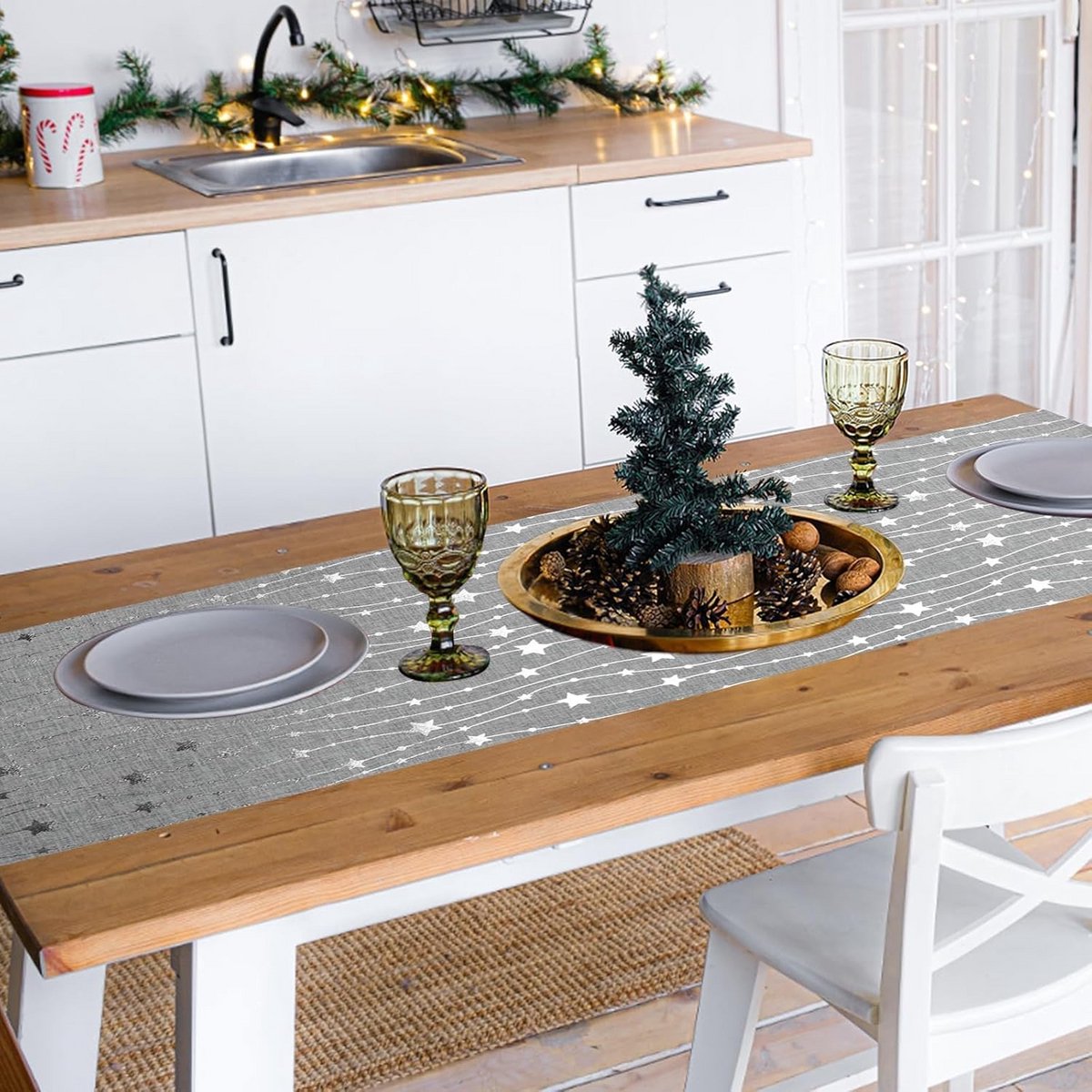 Lange Kerst Tafelloper met Sterren Design Tafeldecoratie Feestdagen