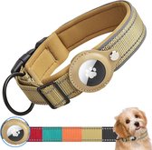 Hondenhalsband voor Apple AirTag, verstelbaar, reflecterend, waterdicht, AirTag-halsband, gewatteerd, tactische hondenhalsband met AirTag-houder voor kleine, middelgrote en grote honden (S,Kaki)