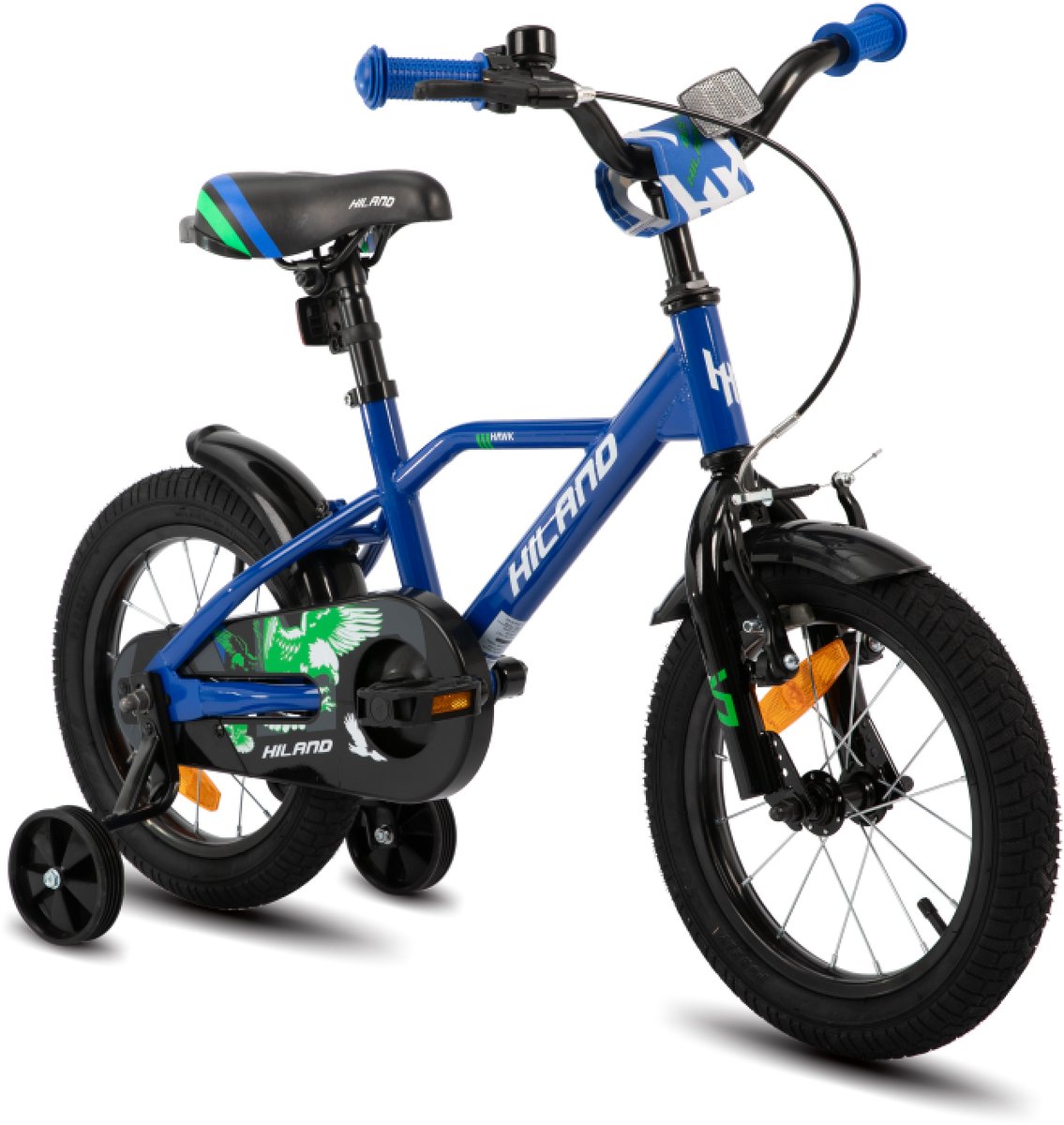 Hiland Stoere Jongensfiets 12 Inch Met Zijwieltjes & Standaard Handrem & Terugtraprem Blauw