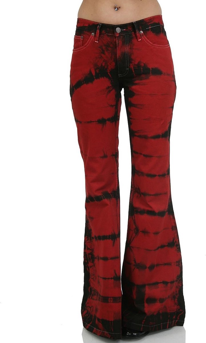 Dames uitlopende broek met batikprint in jaren '70 hippie stijl
