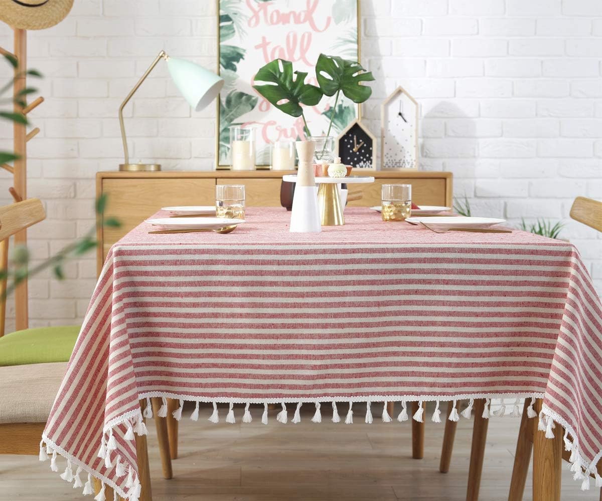 Afwasbaar Tafelkleed Katoen Linnenlook Rood 140x250 cm voor Binnen & Buiten