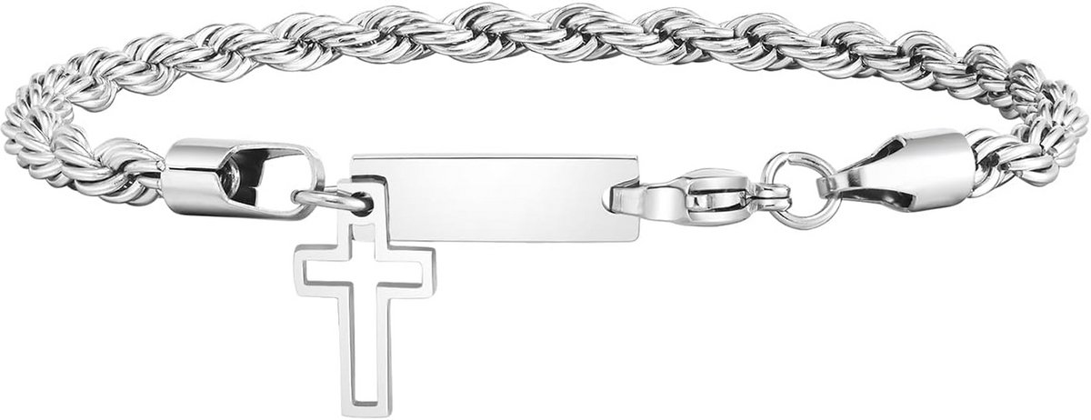 Heren Roestvrijstalen Kruis Armband 316L, 22cm Schakelarmband met Karabijnsluiting